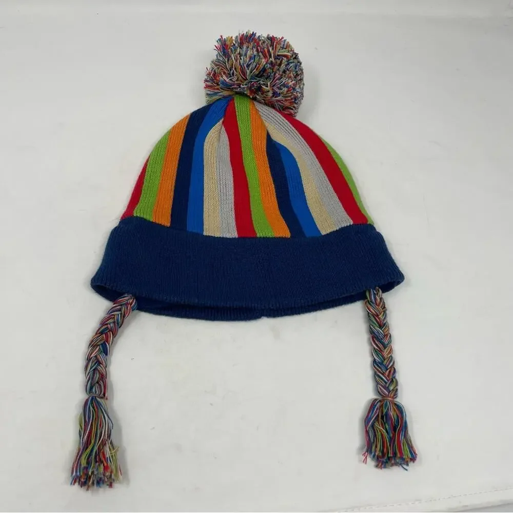 Hanna Anderson Navy Muti Color Pom  Pom Winter Hat Small